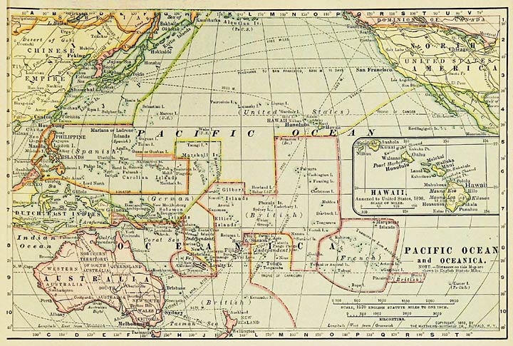 Map of Pacific Ocean and Oceania.