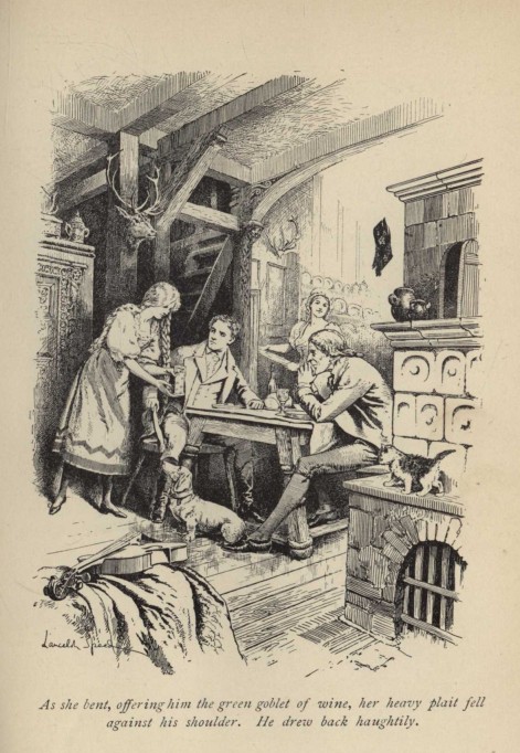 As she bent, offering him the green goblet of wine, her heavy plait fell against his shoulder. He drew back haughtily.