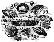 Drawing of  food swirling around a pie