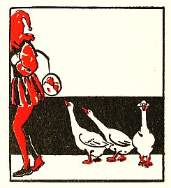 jester being followed by geese