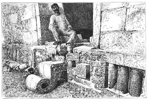 SHOWING STEPS AND INTERIOR OF FIRST PALACE OF KABAH.