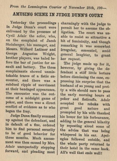 *From the Leamington Courier of November 28th, 190--*