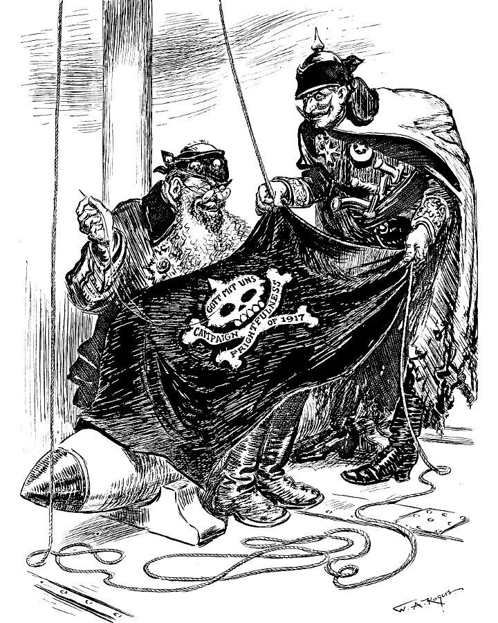 Von Tirpitz and the Kaiser sewing a pirate flag.