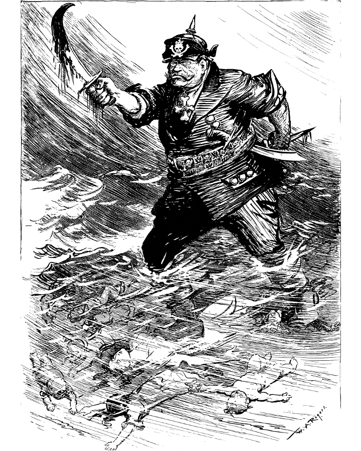 German with a bloody sword.