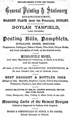 Advert for Doylah Tanfield (General Printing & Stationery Establishment)