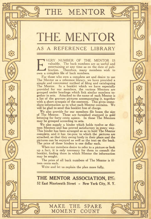 Back cover page: The Mentor as a reference library