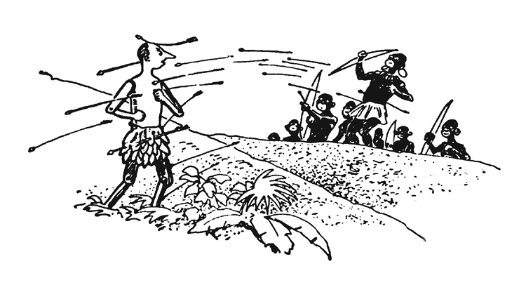 Africans shoot arrows at Pinocchio