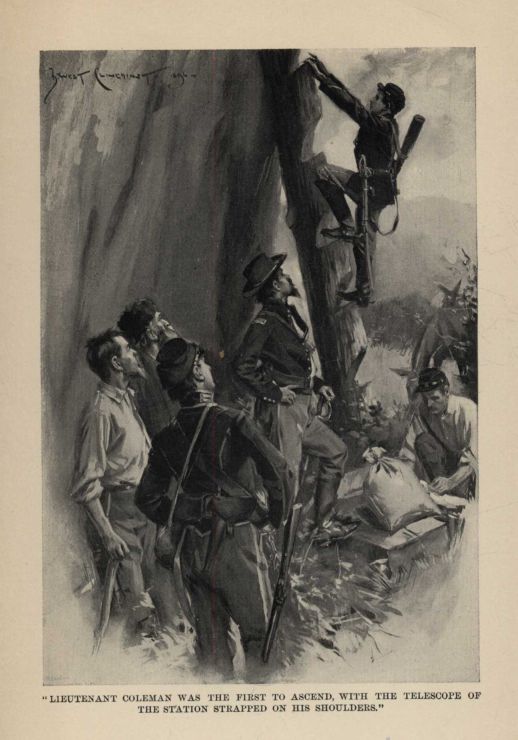 "LIEUTENANT COLEMAN WAS THE FIRST TO ASCEND, WITH THE TELESCOPE OF THE STATION STRAPPED ON HIS SHOULDERS."