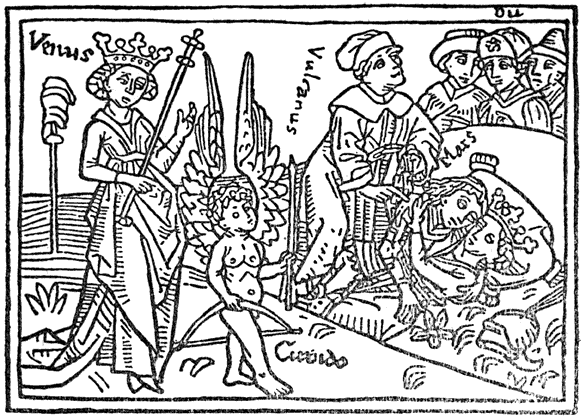 76a. Venus geleid door den blinden Cupido. 76b. Venus en Mars door de goden verrast.