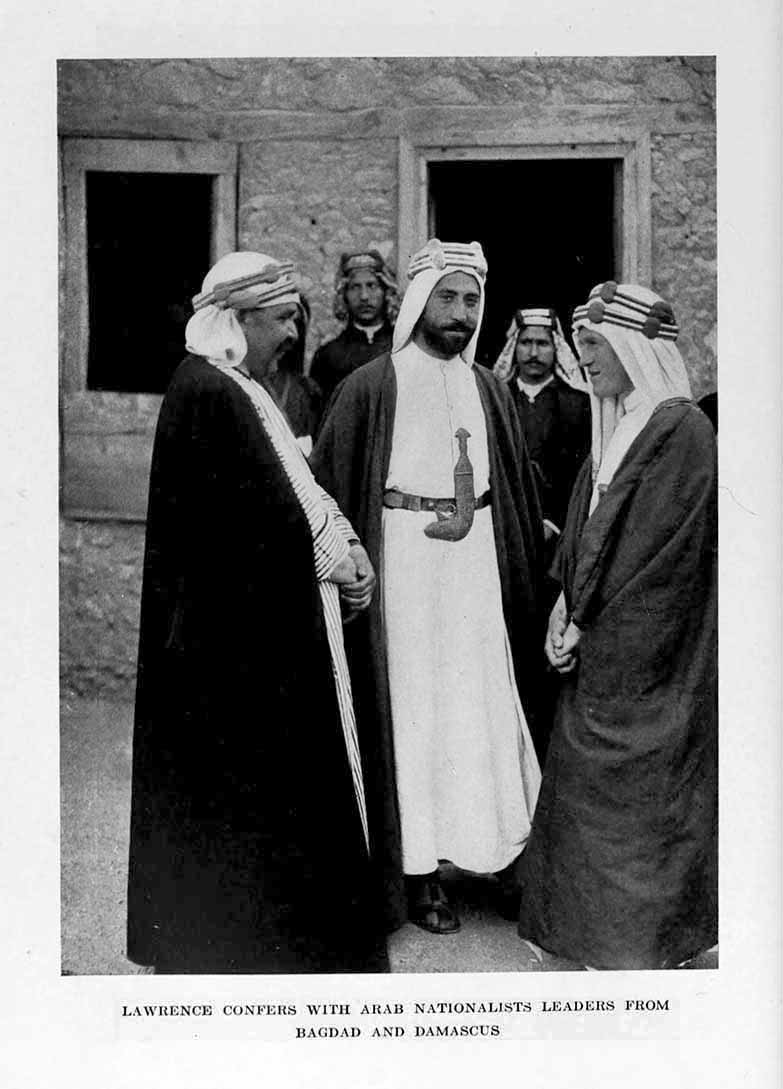 Photograph: LAWRENCE CONFERS WITH ARAB NATIONALISTS LEADERS FROM BAGDAD AND DAMASCUS