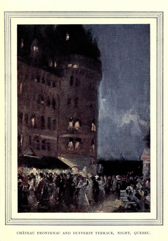 CHÂTEAU FRONTENAC AND DUFFERIN TERRACE. NIGHT.  QUEBEC.