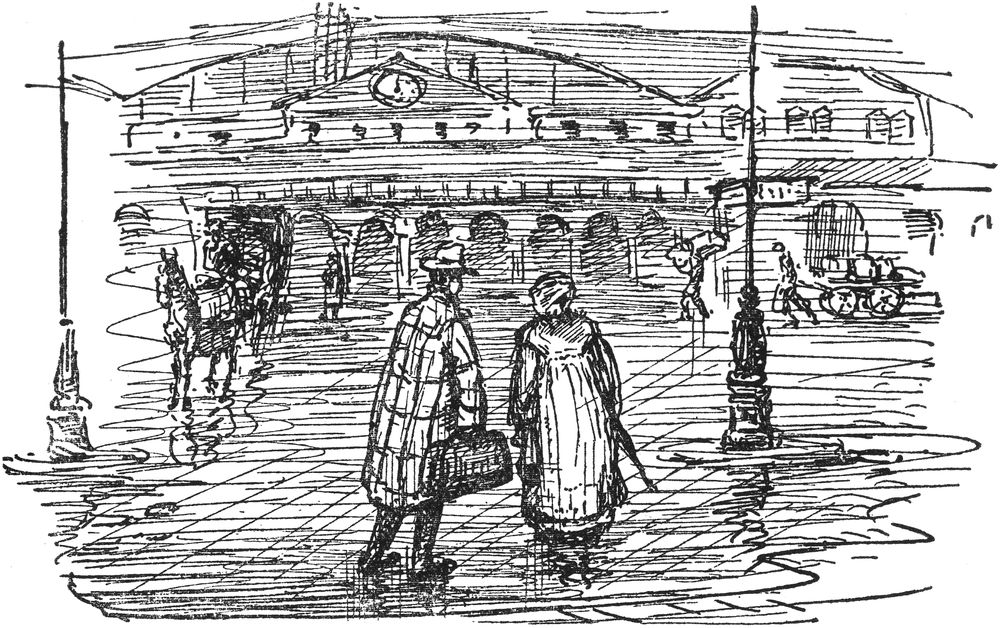 Der Erzähler mit seiner Frau   vor der Abreise am Bahnhof