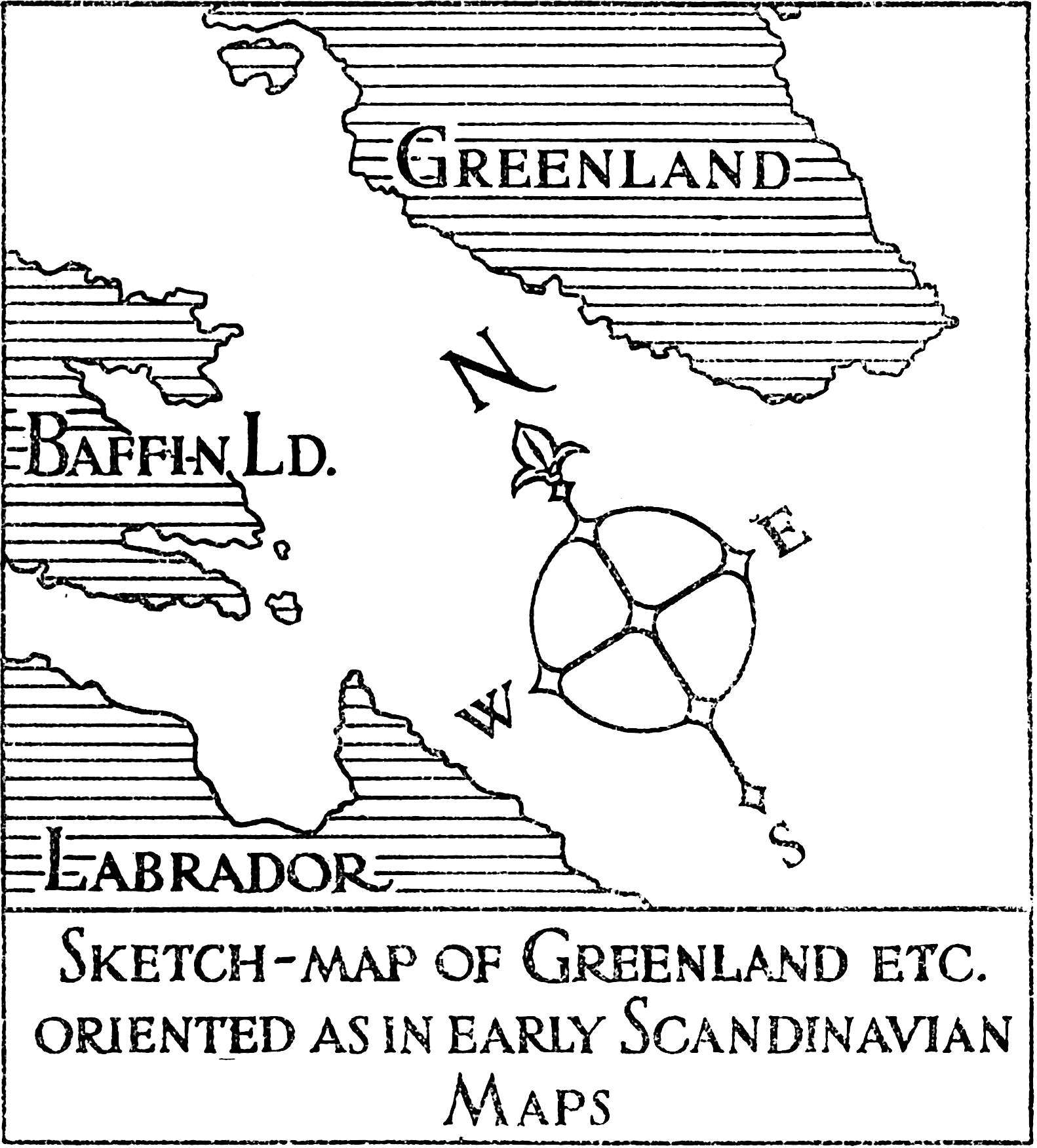 Sketch-map of Greenland etc. oriented as in early Scandinavian Maps