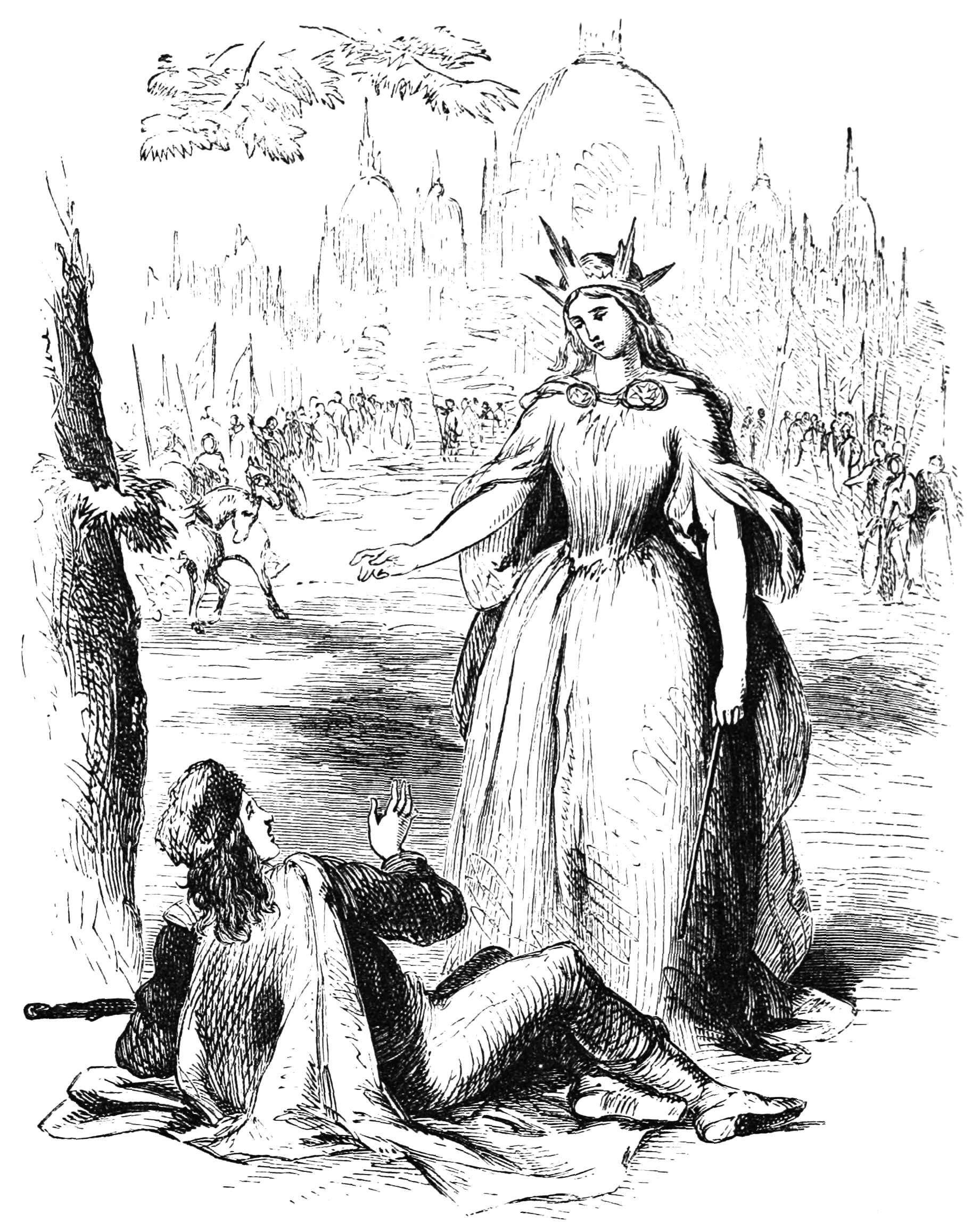 Princess reaching out to fallen man