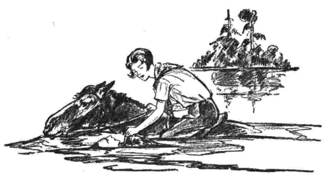 girl on horse crossing river