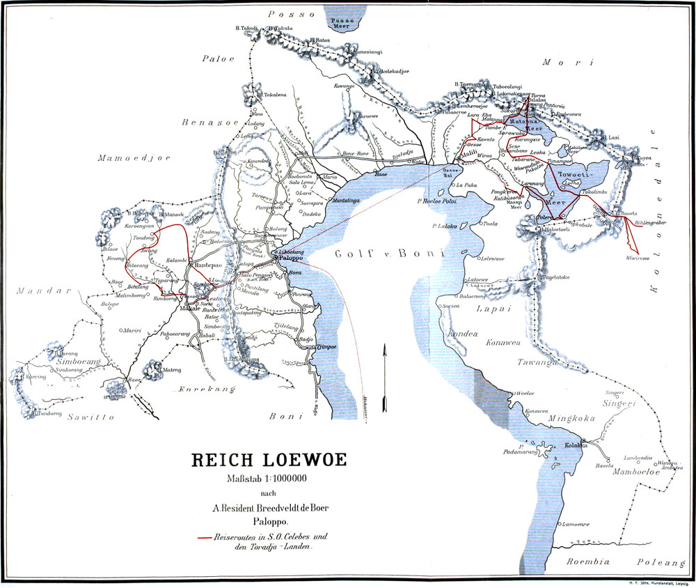Karte des Loewoe-Reichs im   Maßstab 1 : 1000000
