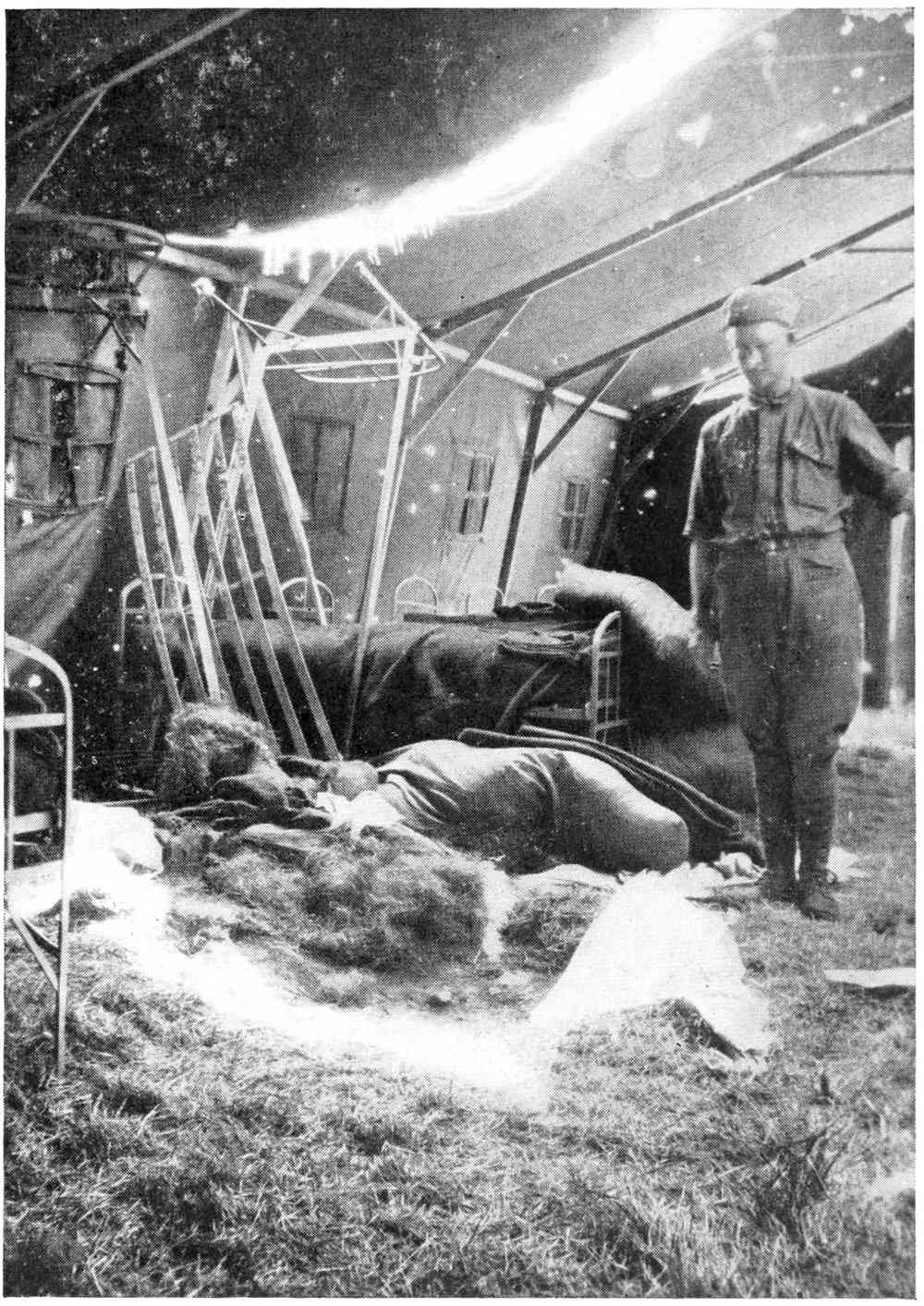 TENT-WARD SHOWING DAMAGE CAUSED BY GERMAN BOMBS.