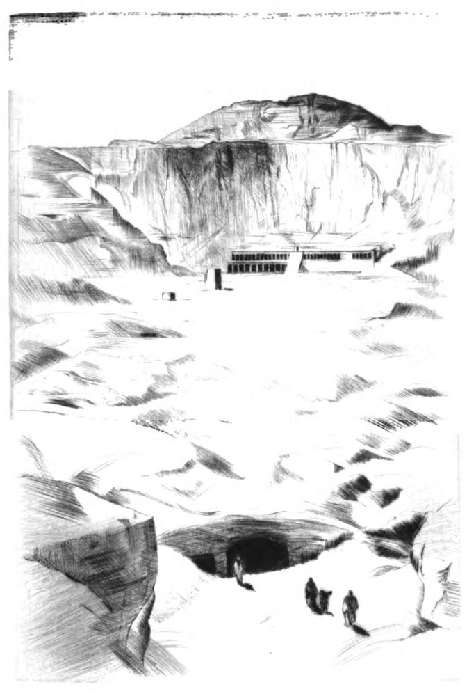 Le cirque rocheux et le temple de Deir-el-Bahri.