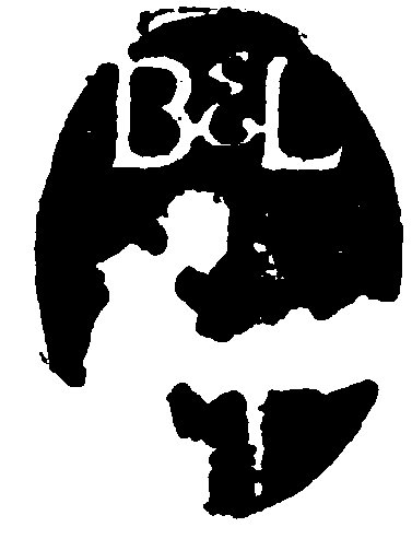 Black-and-white emblem showing a stylized globe or circular seal with the letters “B & L” at the top and irregular dark shapes suggesting continents, rendered in a rough, high-contrast, inked style.