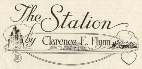 [Poem title in cursive font is above an illustration surrounding the author’s name. Left side has city skyscrapers and a dollar sign. Middle has a train station. Right side has a simpler home in the countryside and a heart. White, billowing clouds form a prominent background for the city and country settings. One double-line encircles all structures and the author’s name.]