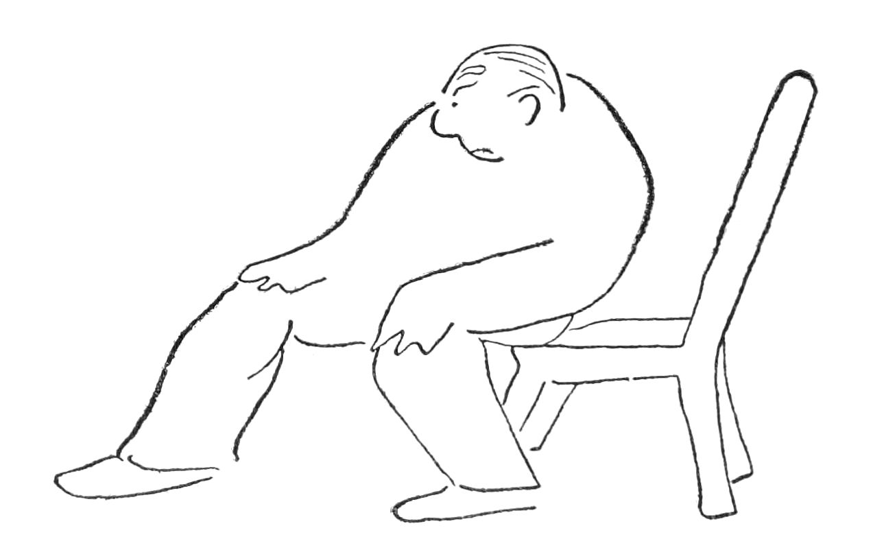 Sketch of man sitting with poor posture on the edge of a chair.