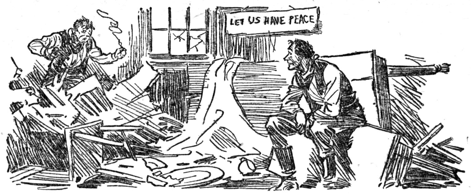 a room with upturned furniture 