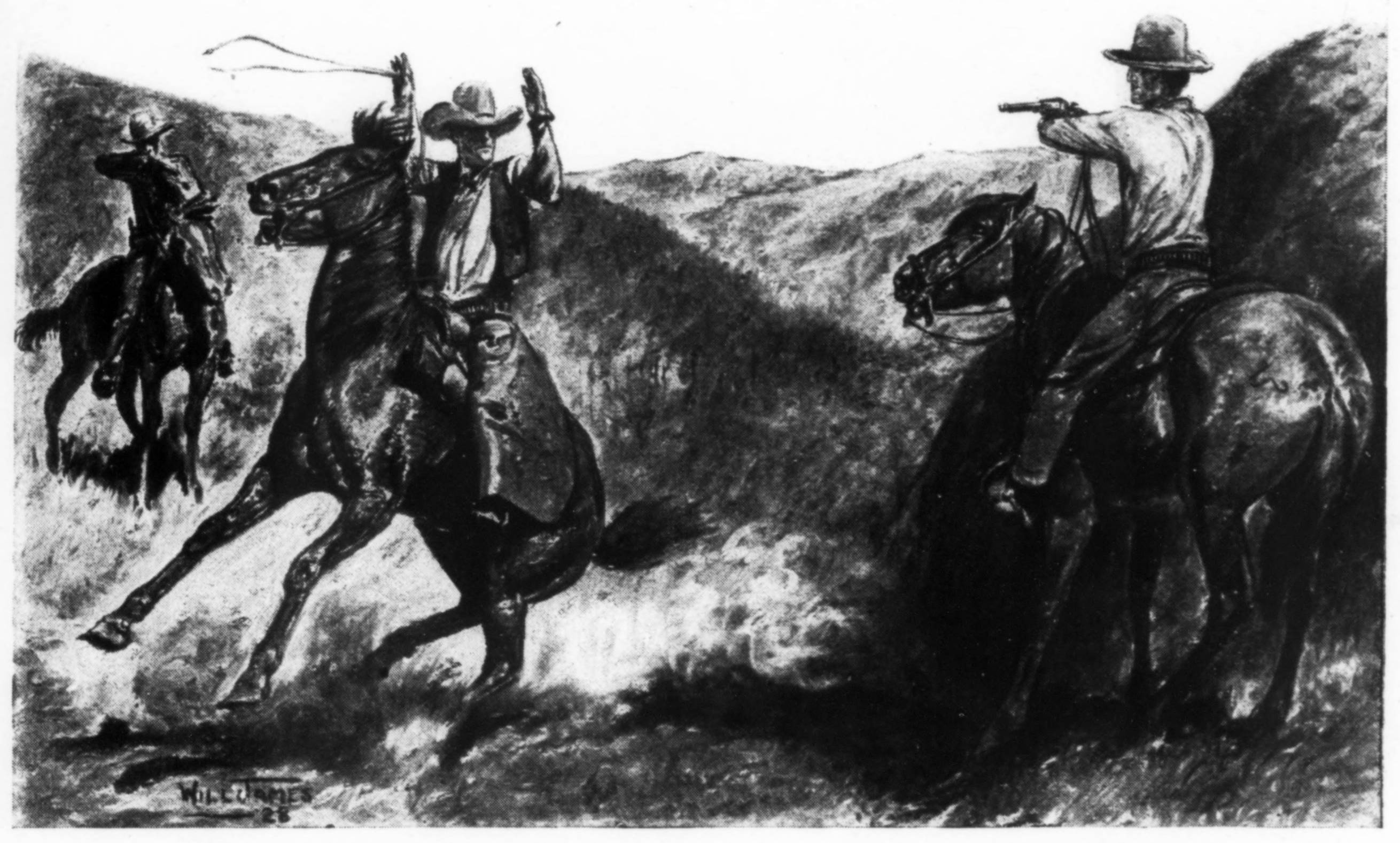Sheriff holding a gun on a rider.
