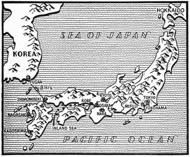 This map shows Japan in relation to Korea, with major cities marked.
