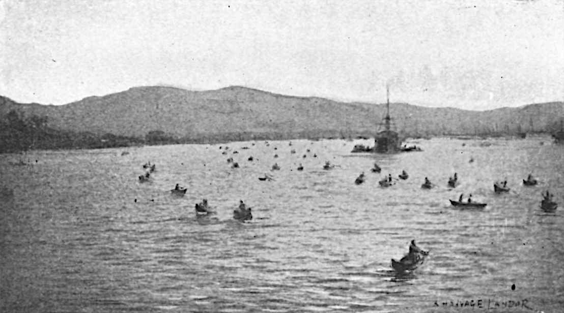 1 ship and many small canoes