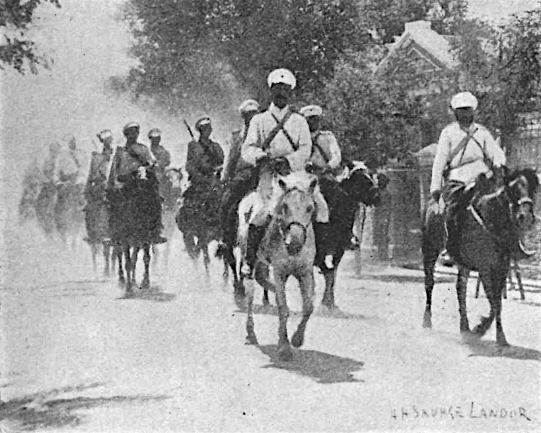 Many soldiers riding horses