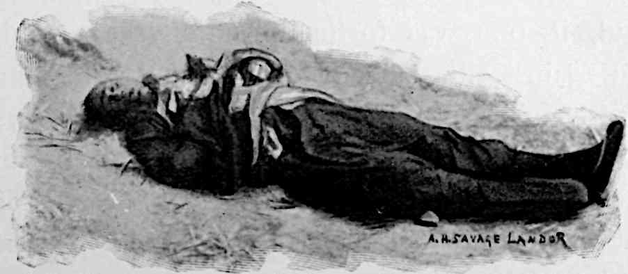 A presumed dead man lying on ground on back