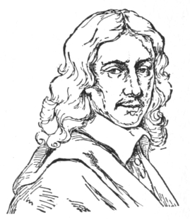 Bust of Flinck, facing forward; thin mustache, small goatee; wavy hair to shoulders.