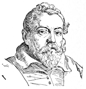 Bust of Francken, facing forward. Has a full beard and mustache, short curly hair.