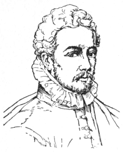 Bust of H. Francken, facing slightly right, looking forward; mustache, goatee, stubble along bottom of chin; curly hair; wears a gathered ruff.
