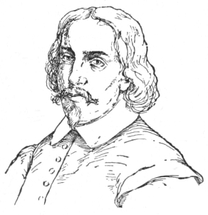 Bust of Herrera, facing slightly left; Van Dyke mustache and goatee, wavy hair to shoulders.
