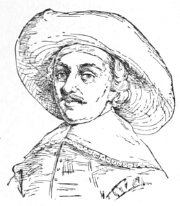 Bust of van der Heyden: facing forward; mustache, no beard; head covered by wide brimmed hat.