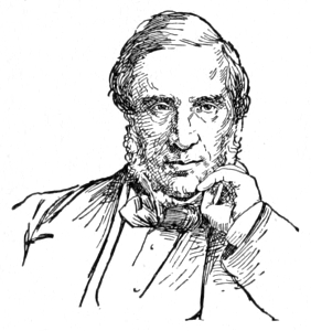 Bust of Horsley, facing forward, hand on his cheek. Mutton chops, short hair.