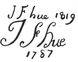 Signatures: J F hue 1819, and J F Hue 1787