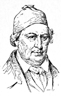 Bust of Koch, facing slightly right; clean shaven, wearing a cloth cap covering most of his hair.