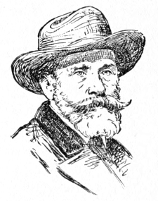 Bust of Kreling, facing slightly right; long mustache and trimmed beard, wearing a brimmed hat.