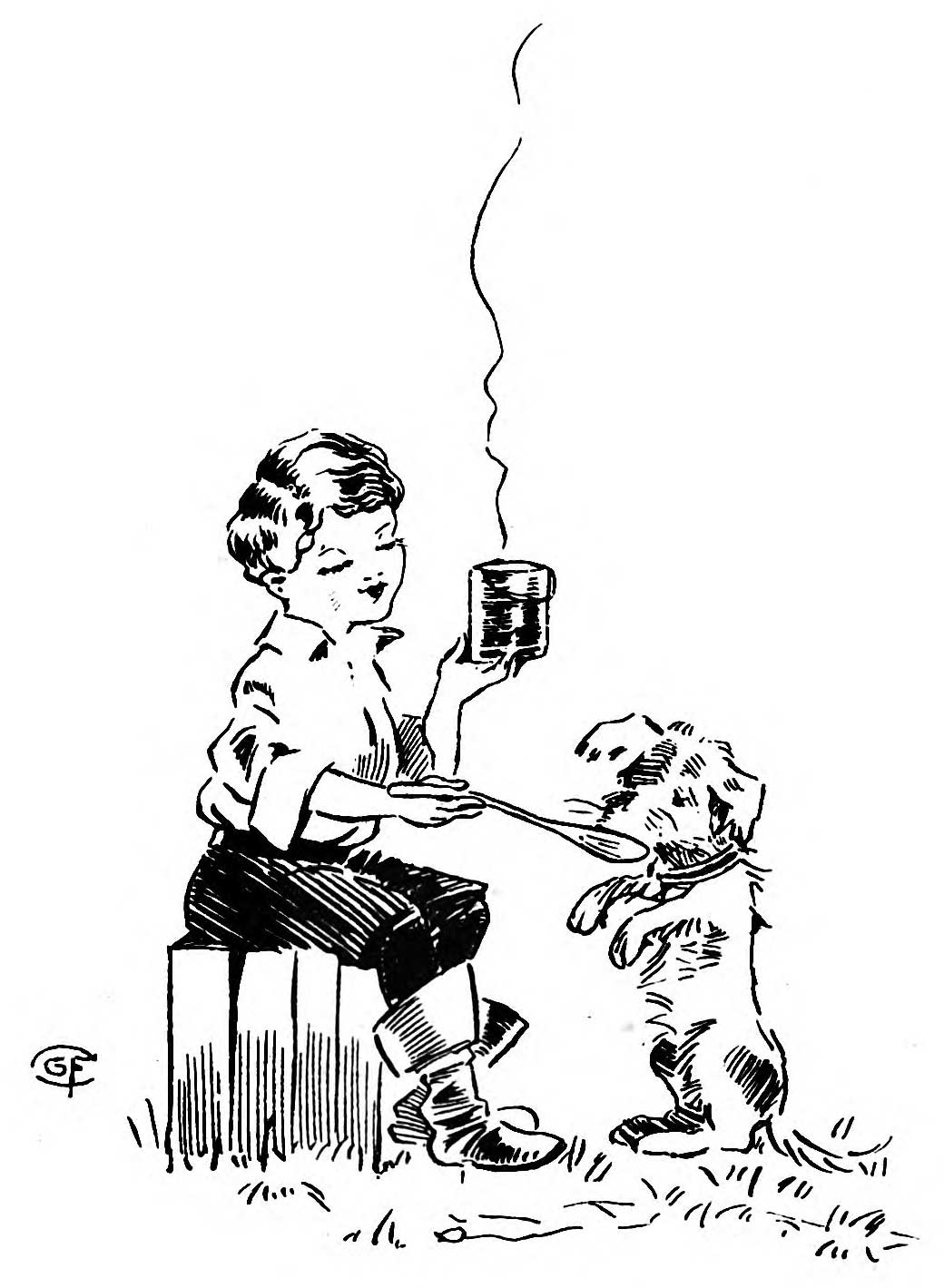Dumpy feeds Rag from a large wooden spoon
